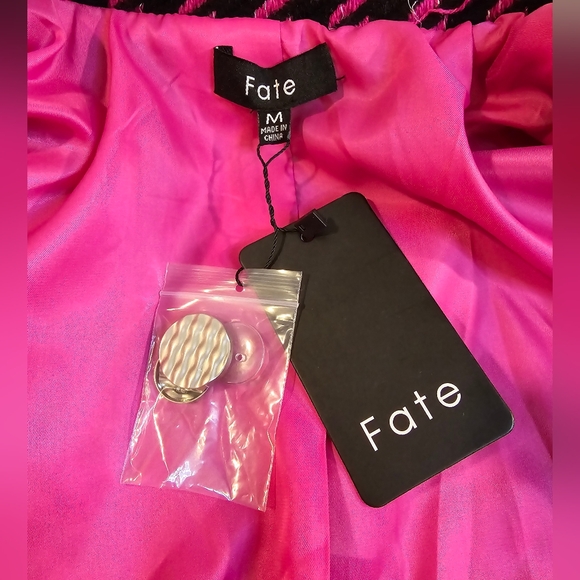 Metallic Houndstooth Tweed Blazer Black/Magenta Size Medium Boutigue Brand NWT - Picture 2 of 8